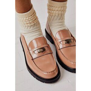 Free People Nude Patent Leather Penny Loafers with Black Lug Sole